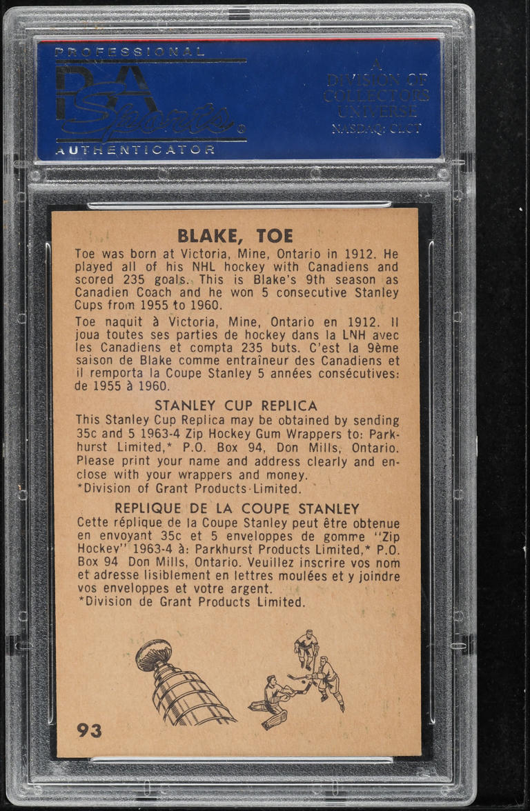 1963 Parkhurst Toe Blake #93 PSA 8 NM-MT