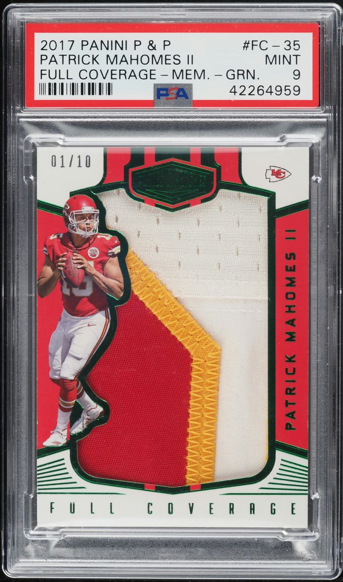 2017 Panini Plates & Patches Green Patrick Mahomes II ROOKIE PATCH 1/10 #FC-35 PSA 9 MINT