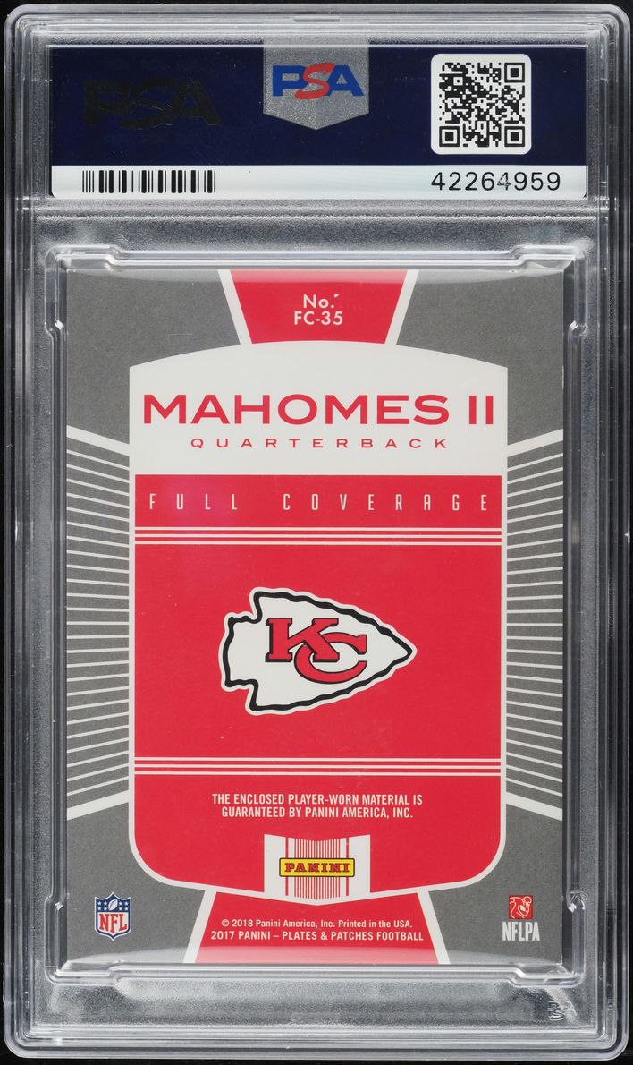 2017 Panini Plates & Patches Green Patrick Mahomes II ROOKIE PATCH 1/10 #FC-35 PSA 9 MINT