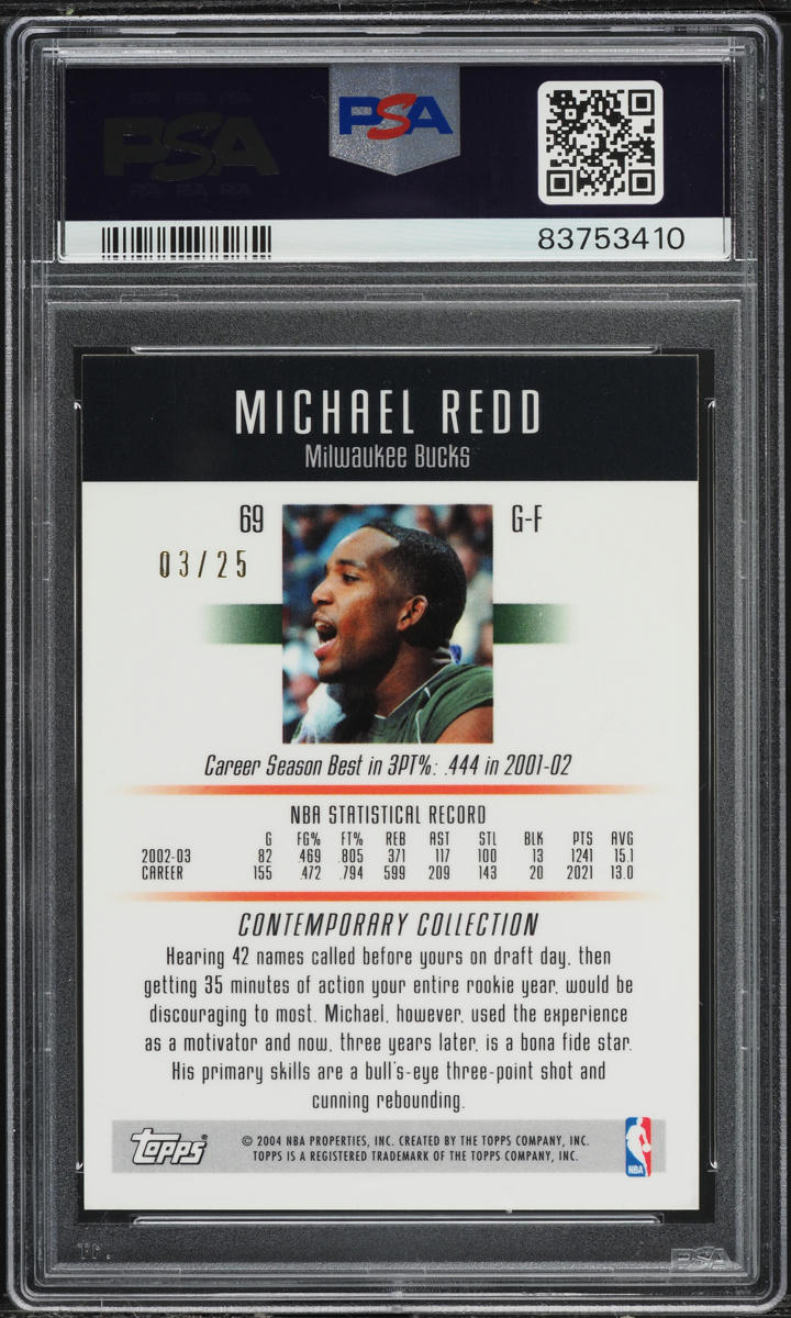 2003 Topps Contemporary Collection Gold Michael Redd /25 #69 PSA 8 NM-MT
