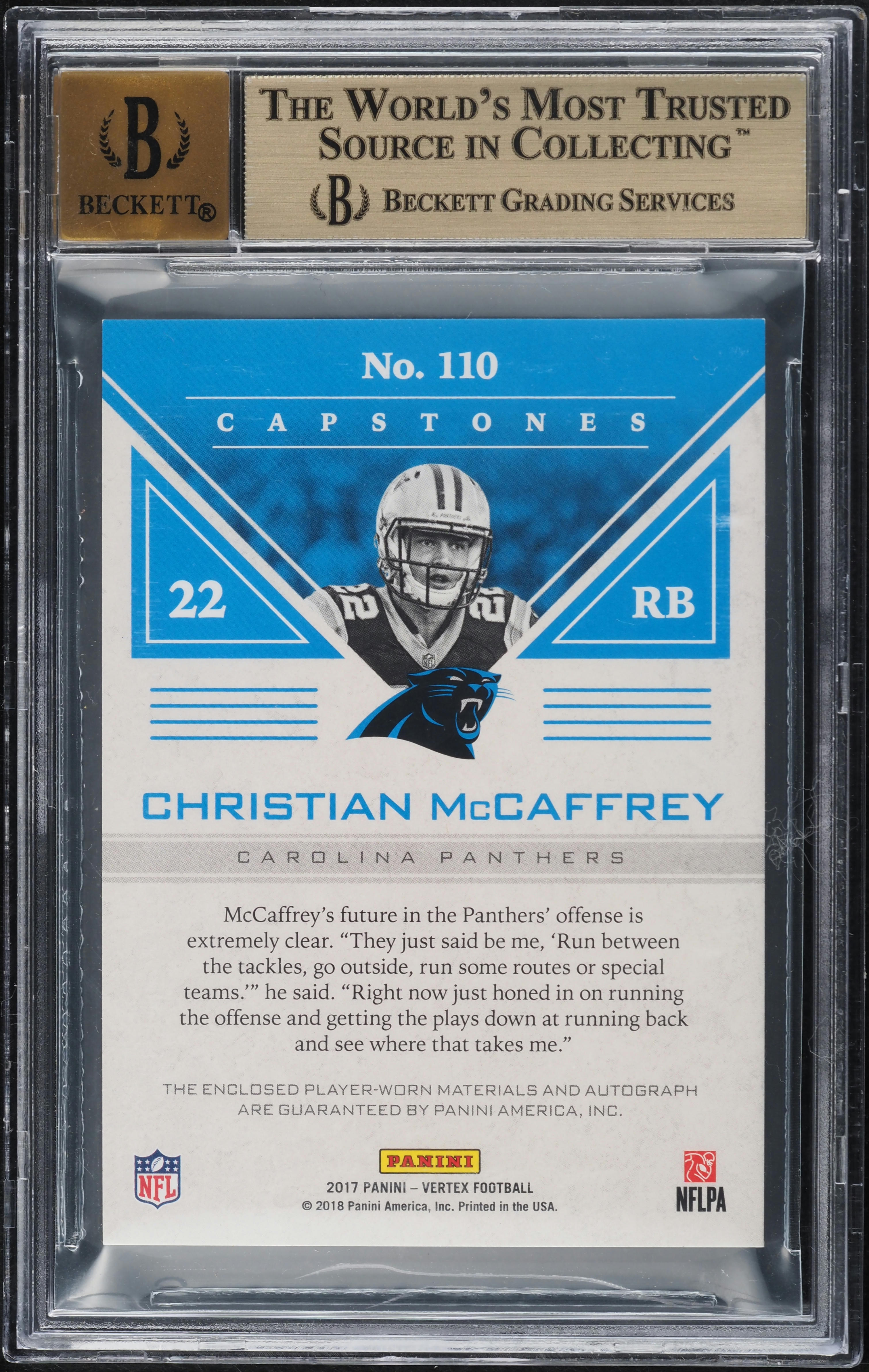 2017 Panini Vertex Quartz Christian McCaffrey ROOKIE PATCH AUTO