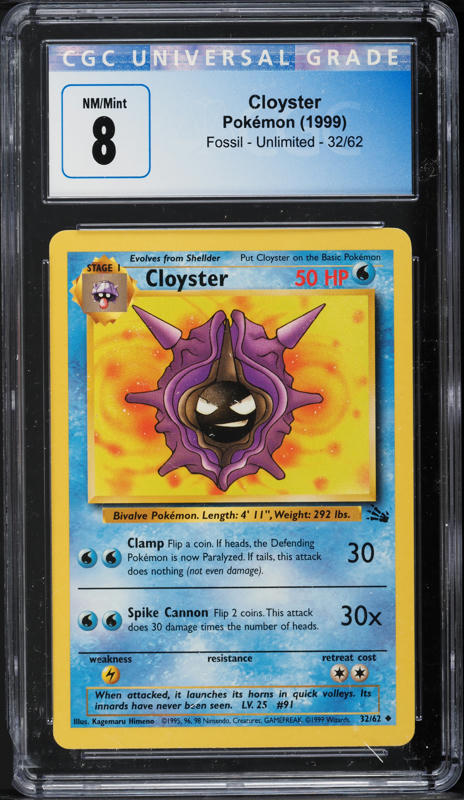 1999 Pokemon Fossil Cloyster #32 CGC 8 NM-MT