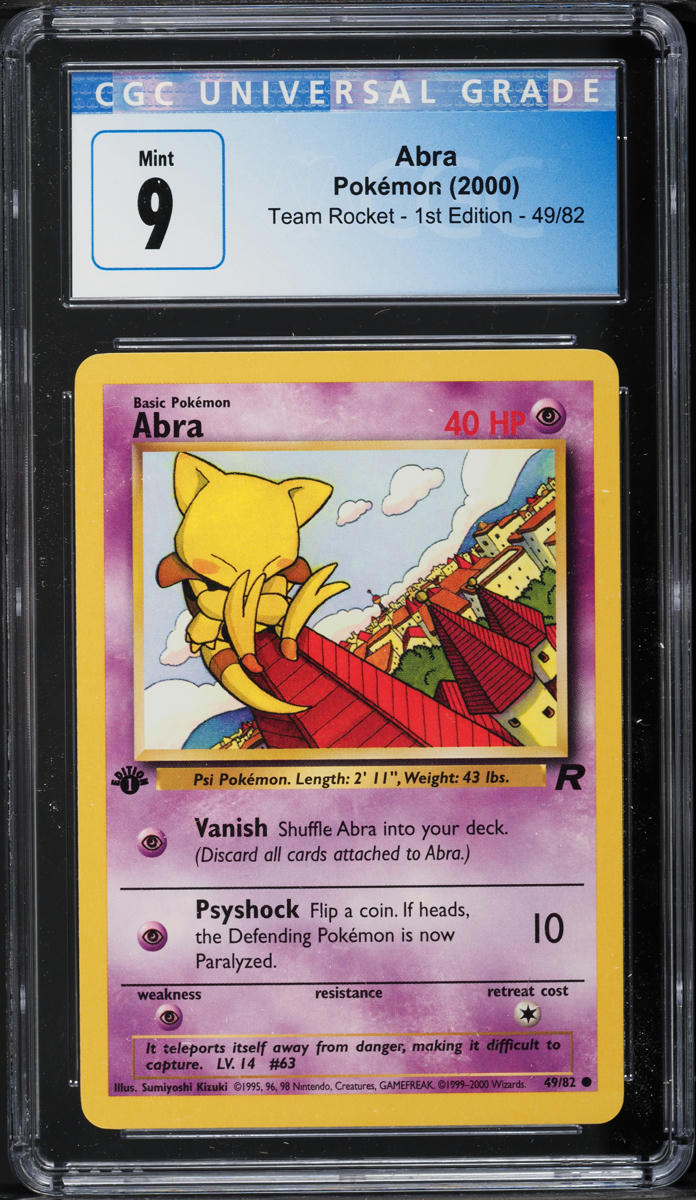2000 Pokemon Team Rocket 1st Edition Abra #49 CGC 9 MINT on Fanatics Collect 2000 Pokemon Team Rocket 1st Edition Abra #49 CGC 9 MINT on Fanatics Collect