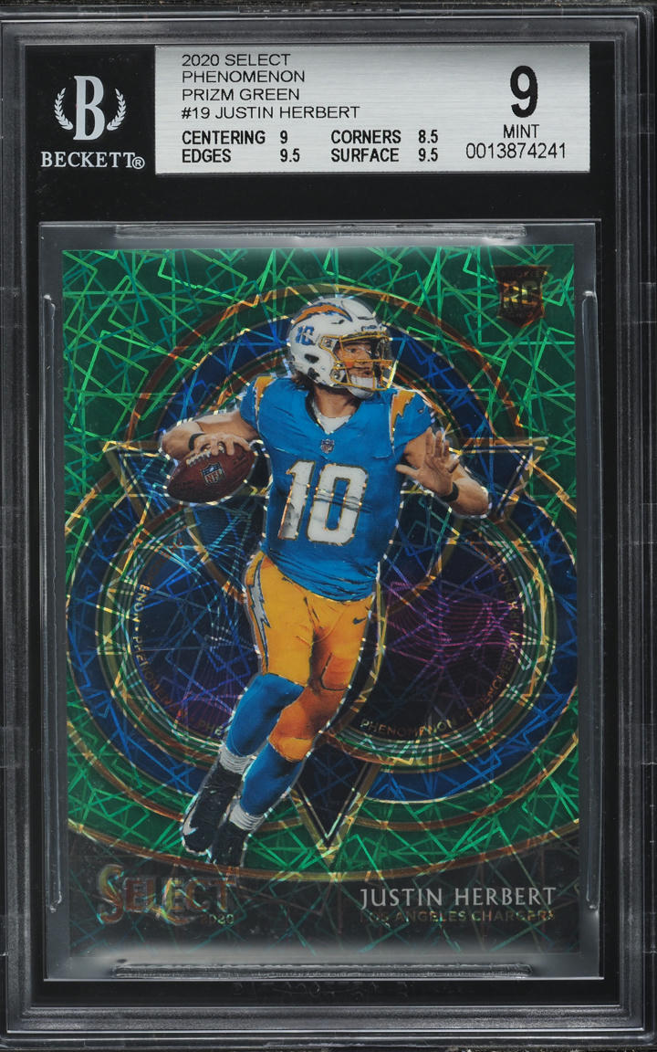 2020 Select Phenomenon Green Prizm Justin Herbert ROOKIE 1/5 #19 BGS 9 MINT