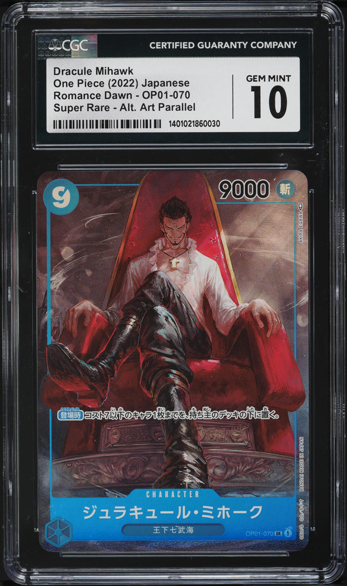 2022 One Piece Japanese Romance Dawn Alt Art Dracule Mihawk #OP01-070 CGC 10 GEM