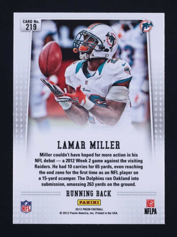 2012 Panini Prizm Lamar Miller ROOKIE #219 MBA AUTH