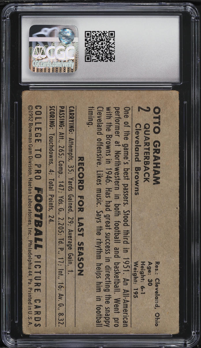 1952 Bowman Large Otto Graham #2 CGC 1.5 FR