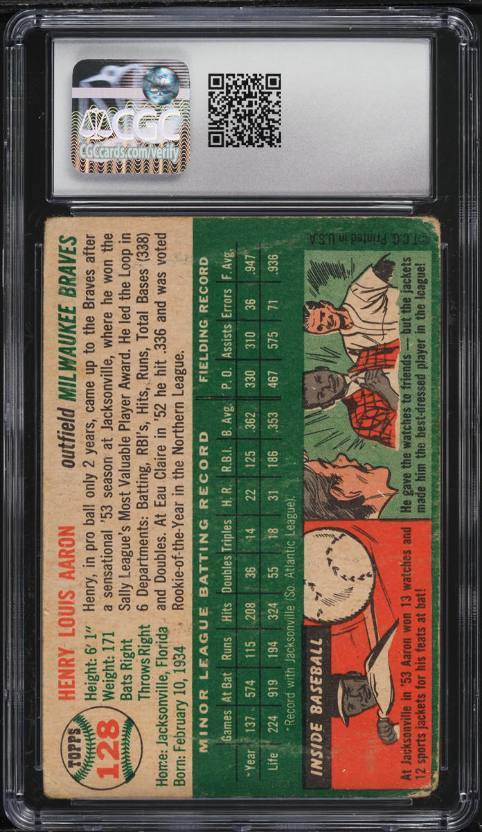 1954 Topps Hank Aaron ROOKIE #128 CGC 1.5 FR