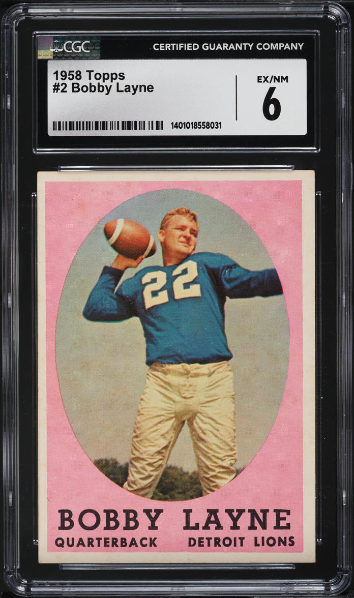 1958 Topps Football Bobby Layne #2 CGC 6 EXMT