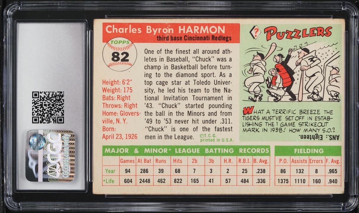 1955 Topps Chuck Harmon #82 CGC 4.5 VGEX+
