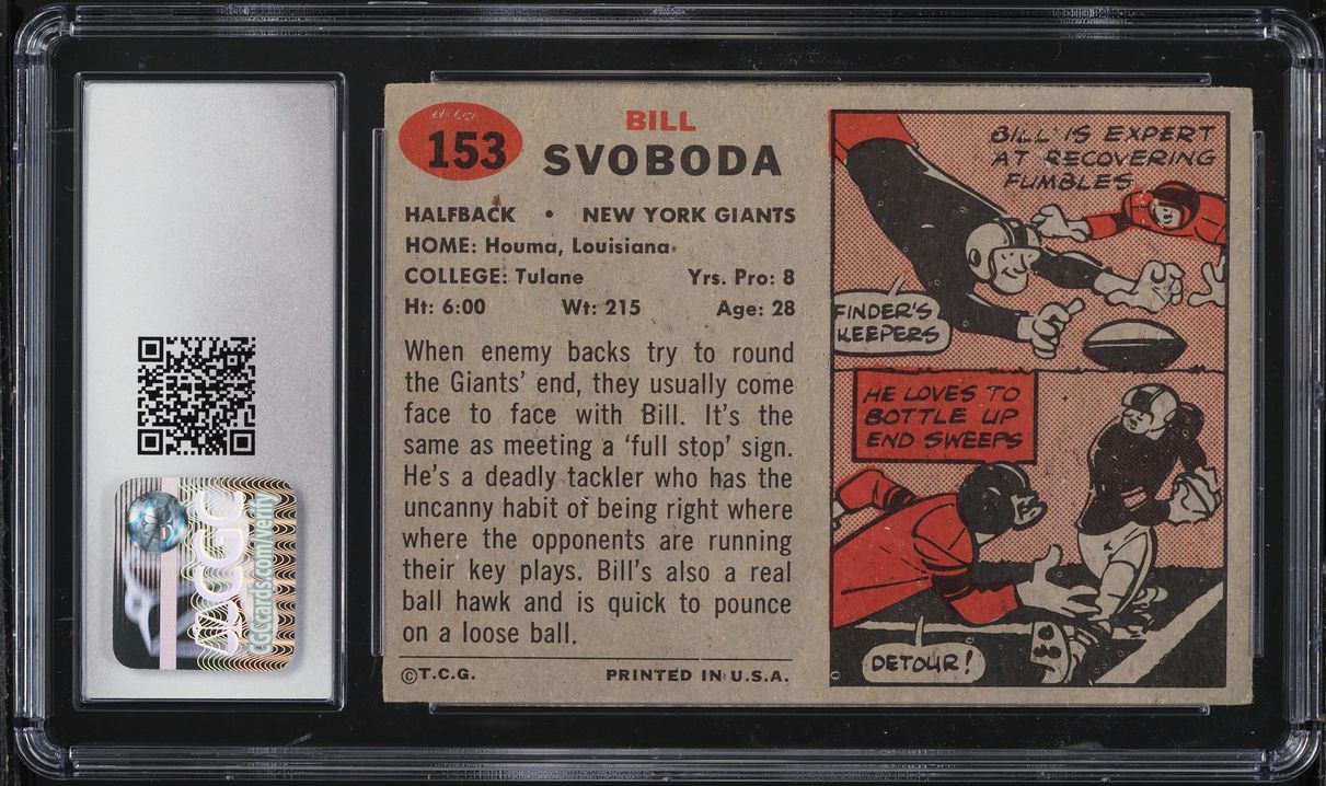 1957 Topps Football Bill Svoboda #153 CGC 5.5 EX+
