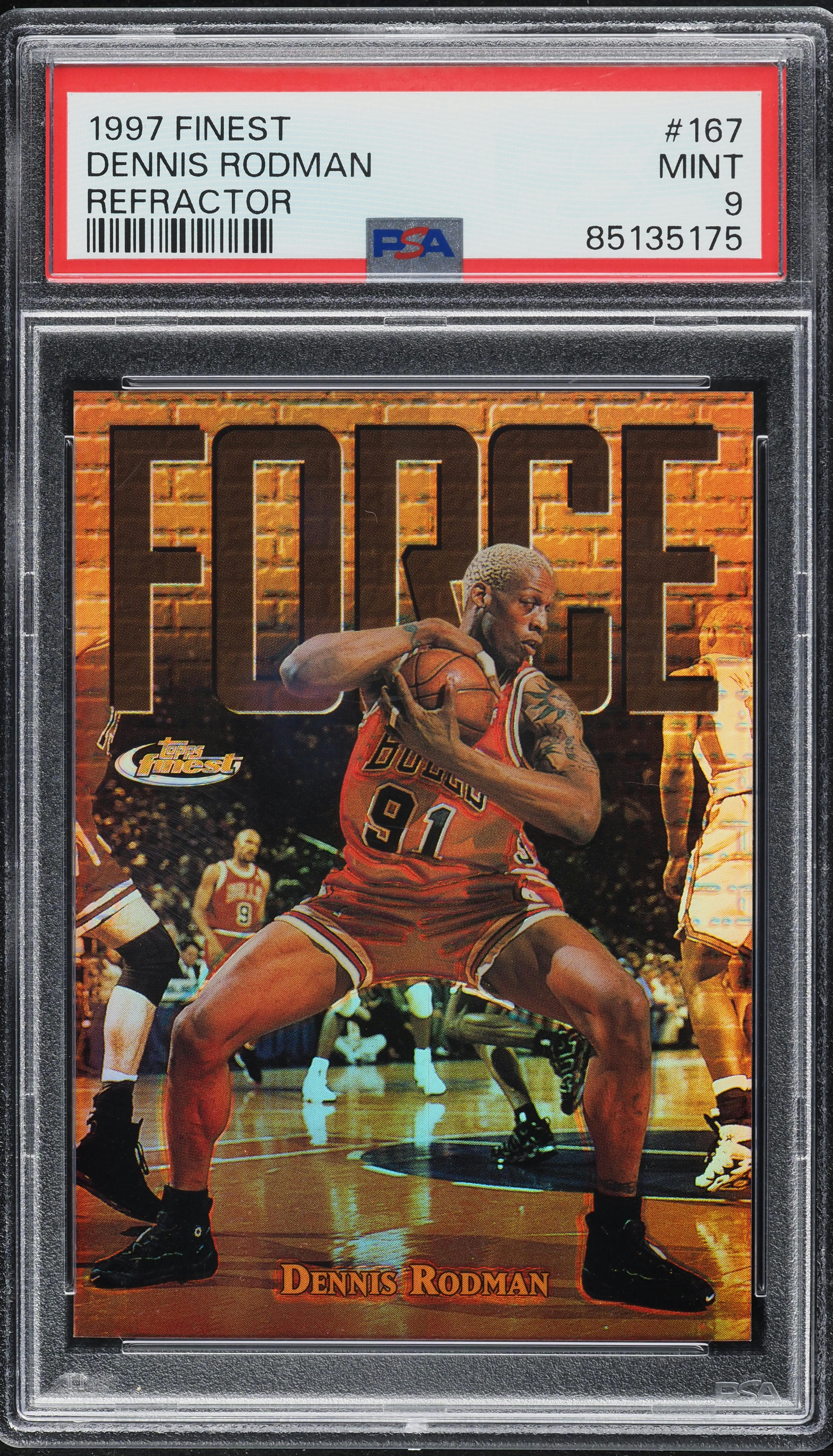 DENNIS RODMAN FINEST 289枚 GOLD REFRACTOR 1997 Finest Refractor Dennis Rodman /289 #167 PSA 9 MINT on