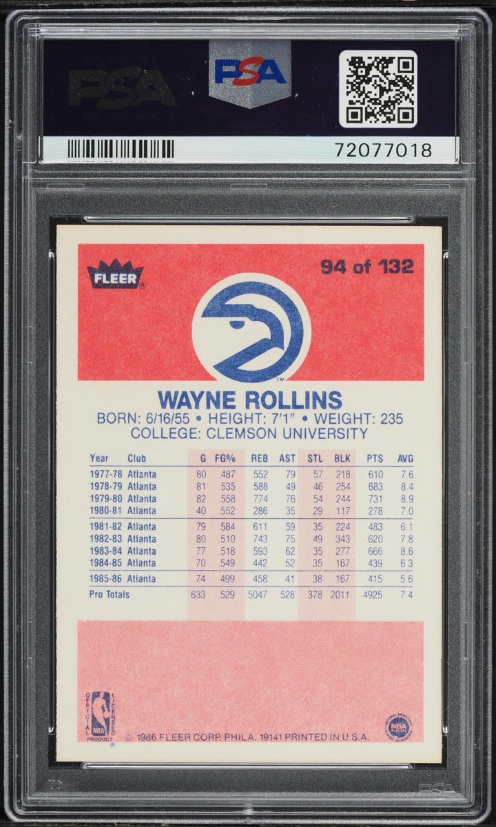 1986 Fleer Basketball Tree Rollins #94 PSA 5 EX