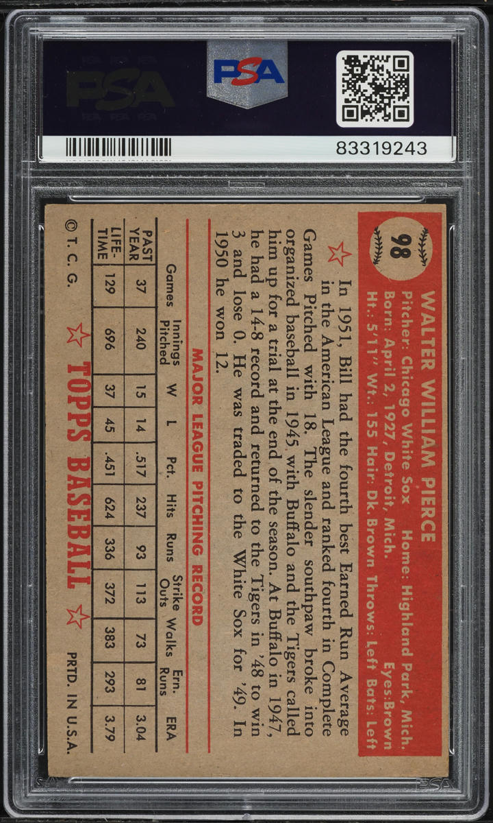 1952 Topps Bill Pierce #98 PSA 4 VGEX
