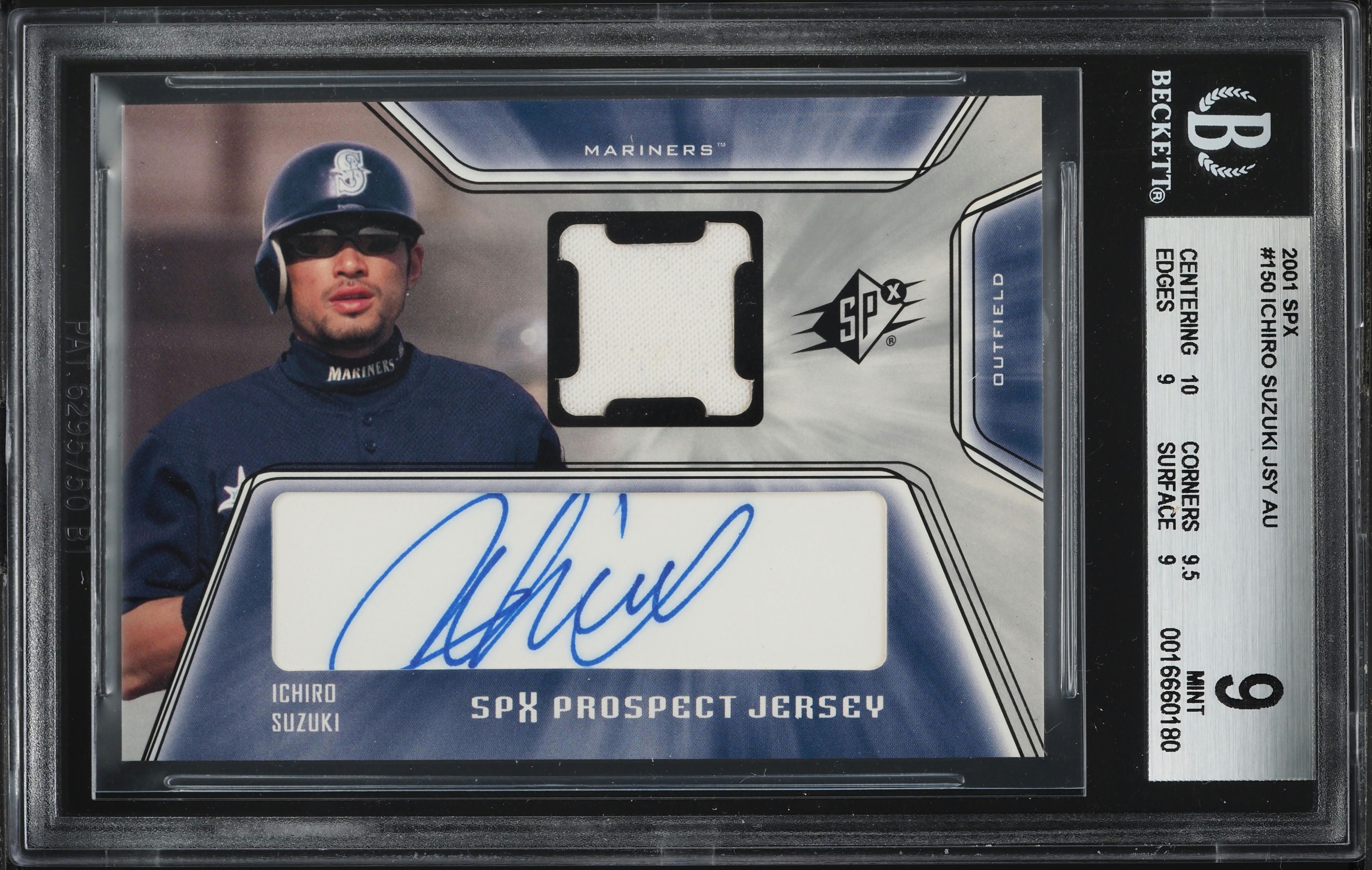 2001 SPx Ichiro Suzuki ROOKIE PATCH AUTO #150 BGS 9 MINT on