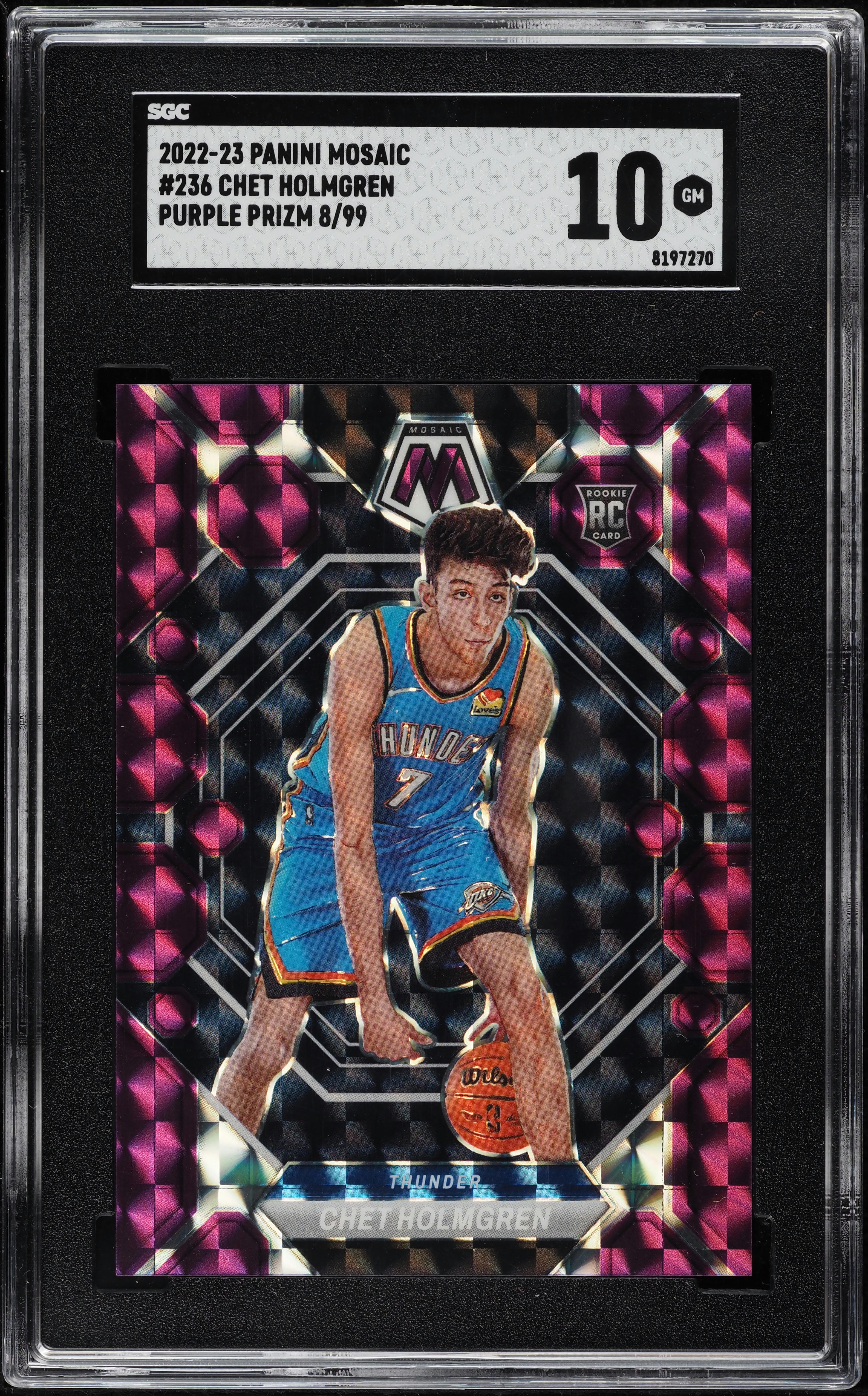 2022 Panini Mosaic Purple Prizm Chet Holmgren ROOKIE /99 #236 SGC