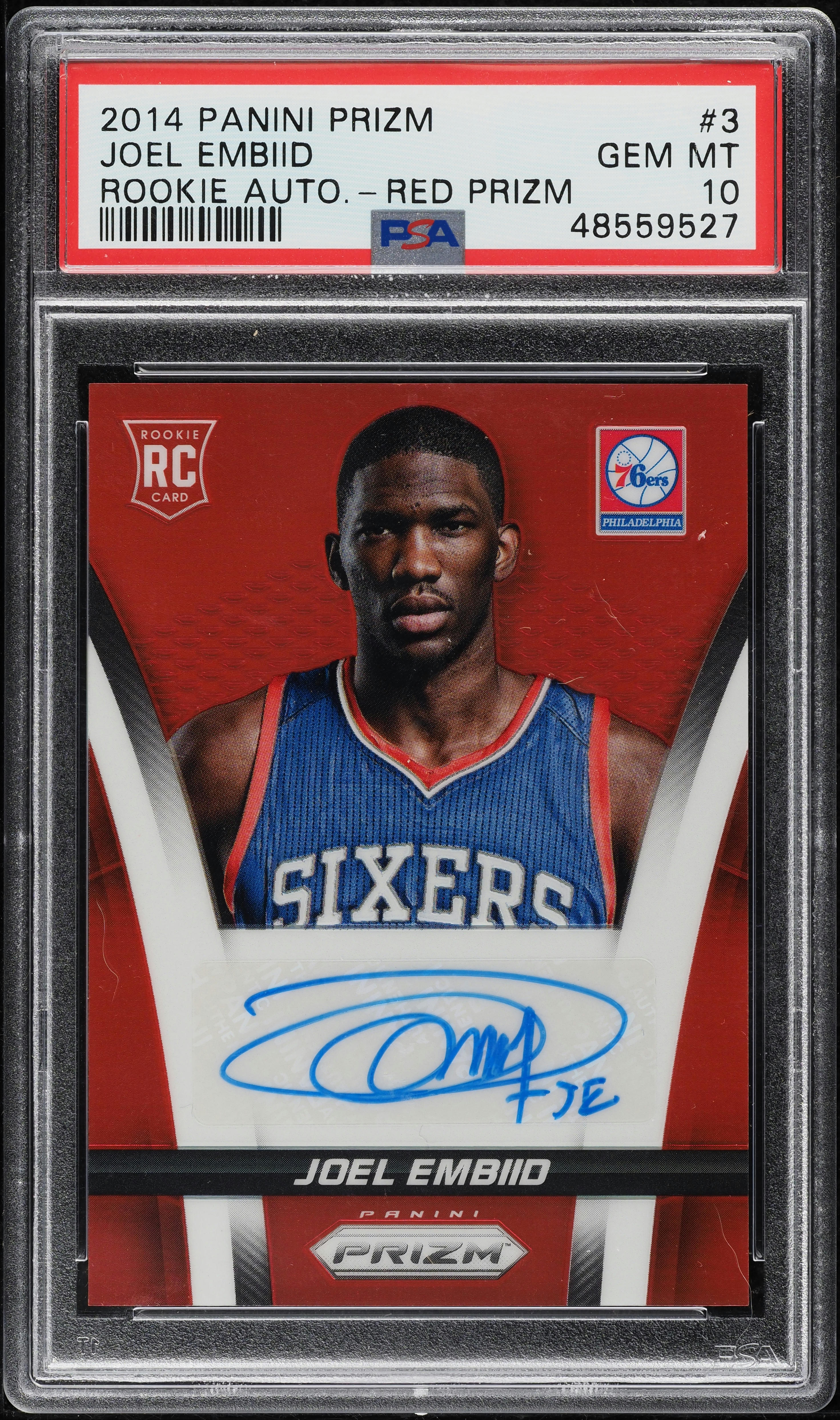 2014 Panini Prizm Red Joel Embiid ROOKIE AUTO /199 #3 PSA 10 GEM