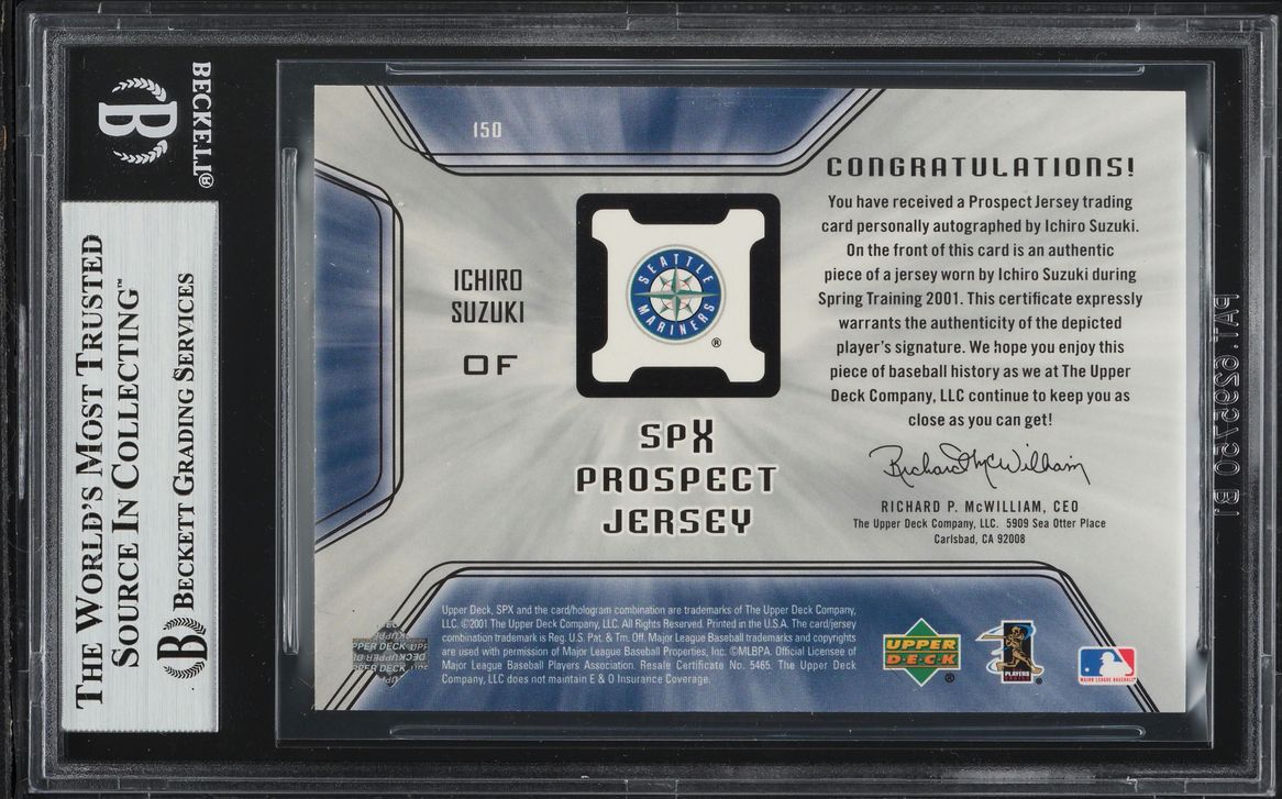 2001 SPx Ichiro Suzuki ROOKIE PATCH AUTO #150 BGS 9 MINT
