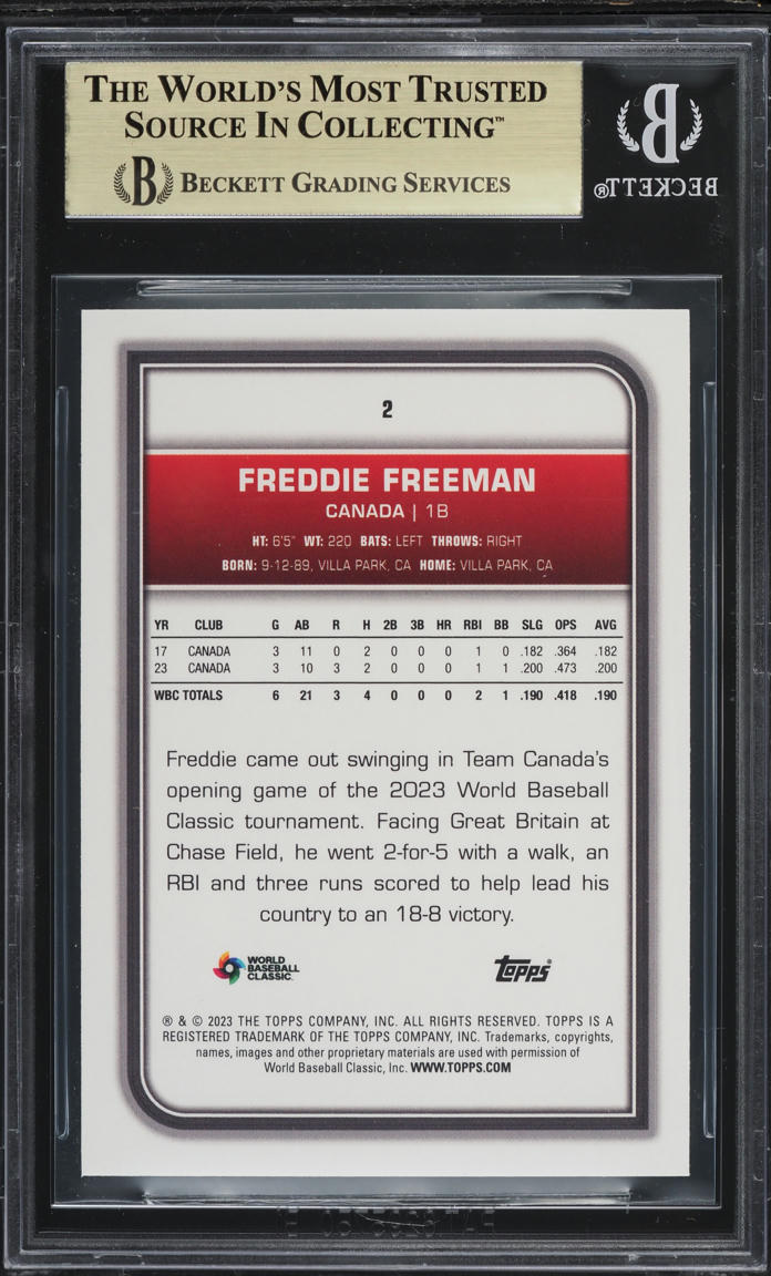 2023 Topps World Baseball Classic Freddie Freeman #2 BGS 10