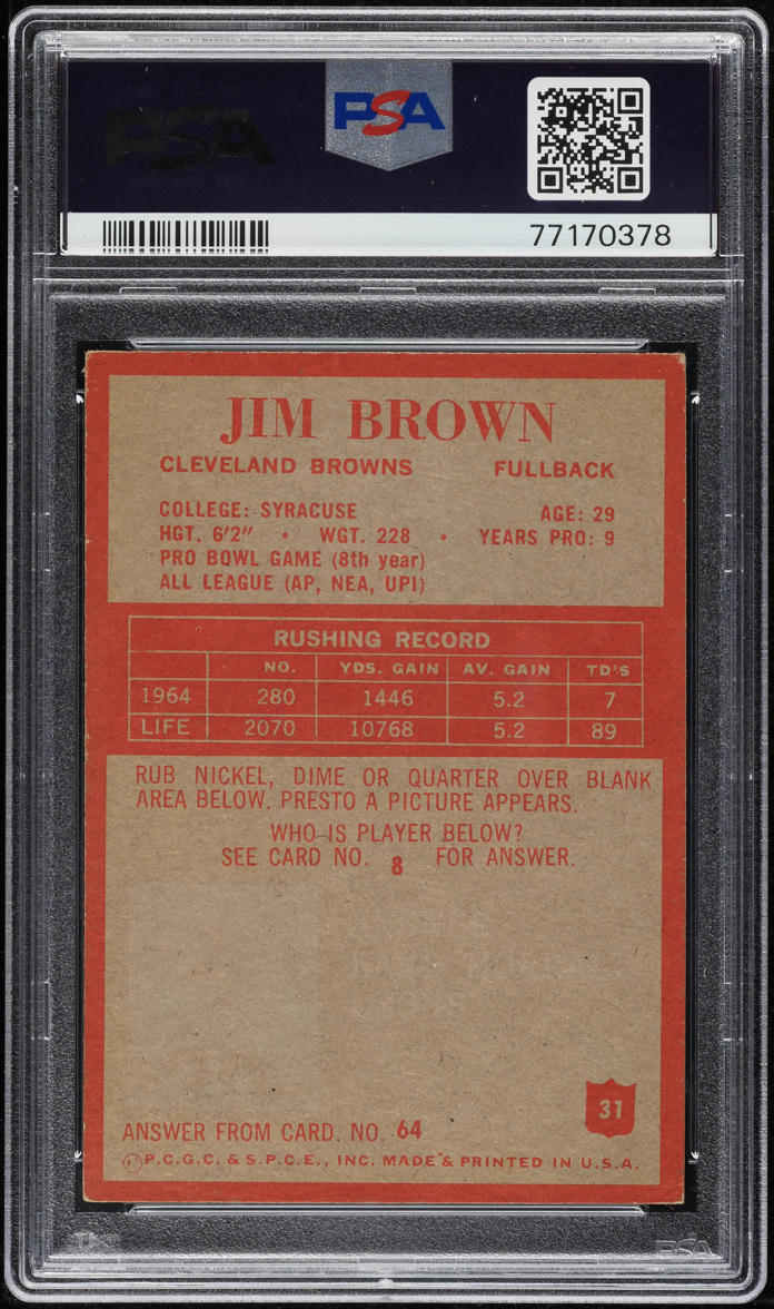 1965 Philadelphia Jim Brown AUTO DNA #31 PSA 5 EX