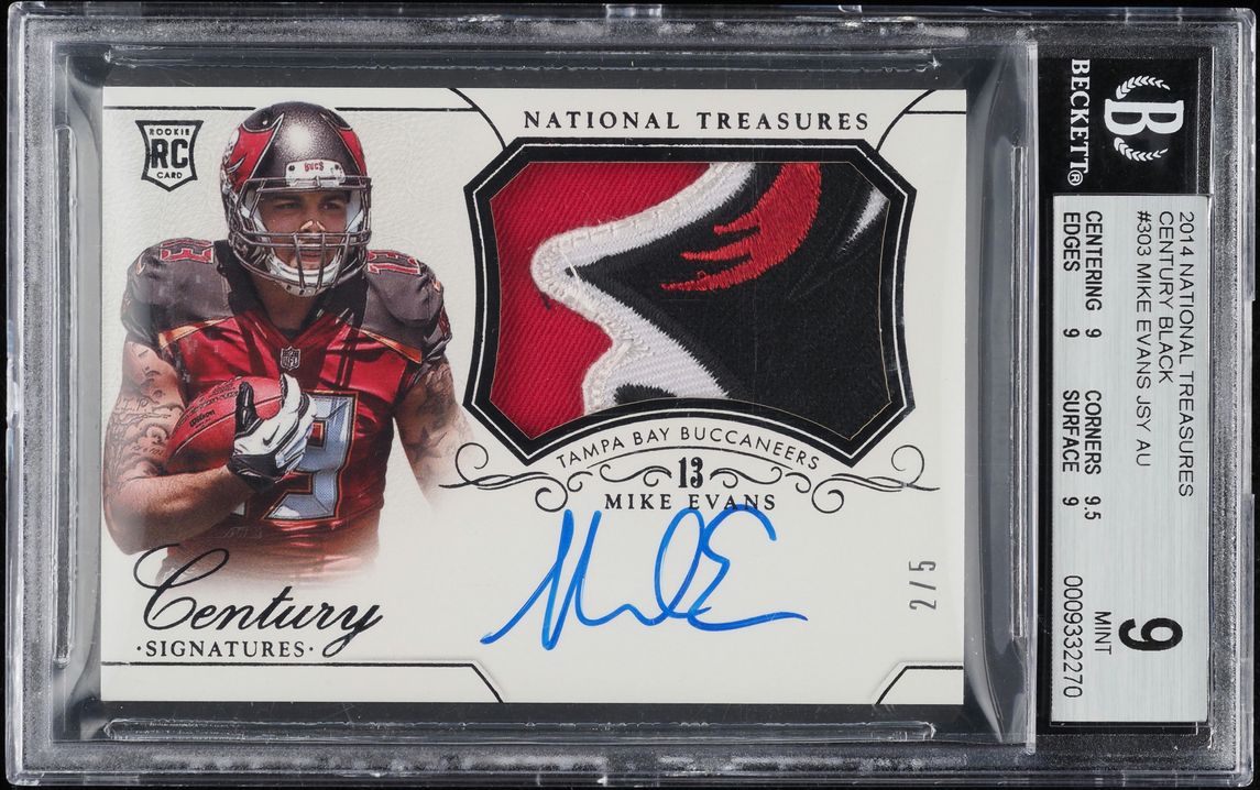 2014 National Treasures Century Black Mike Evans ROOKIE PATCH AUTO /5 #303 BGS 9
