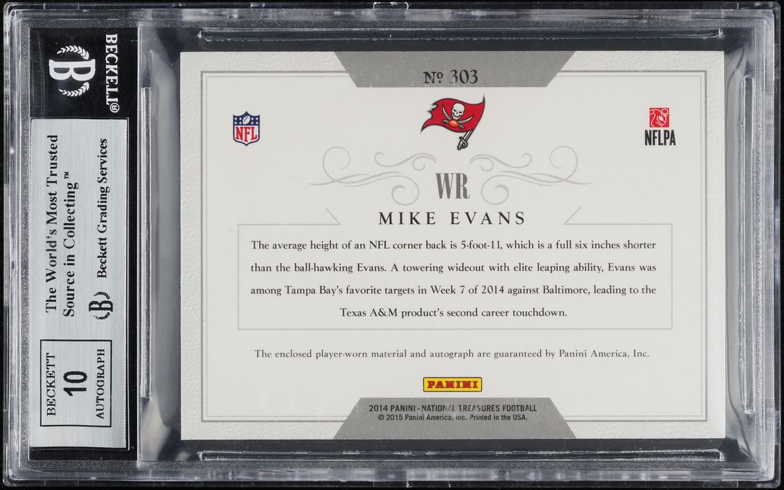 2014 National Treasures Century Black Mike Evans ROOKIE PATCH AUTO /5 #303 BGS 9