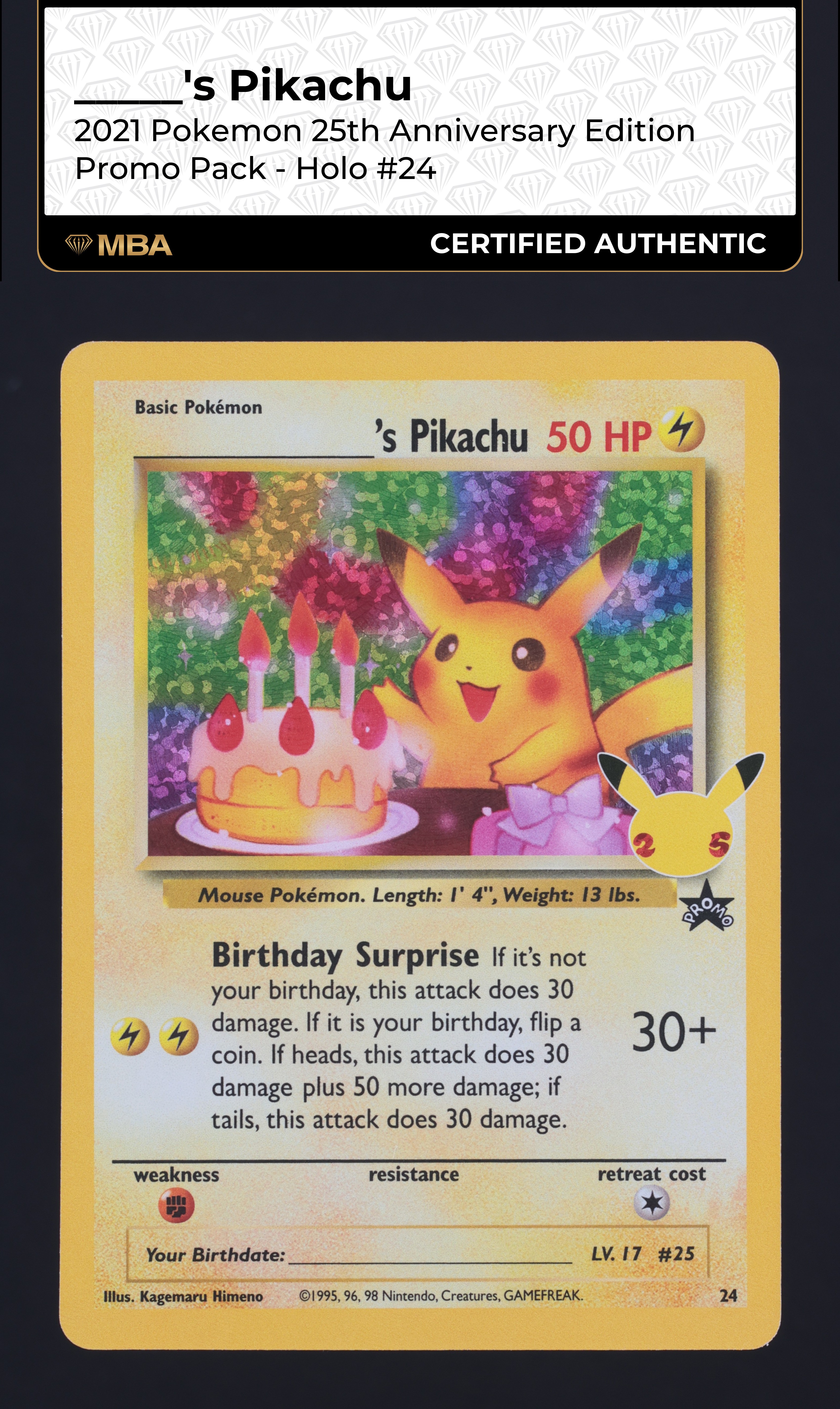 2021 Pokemon SWSH Celebrations Classic Holo ____'s Pikachu #24 MBA