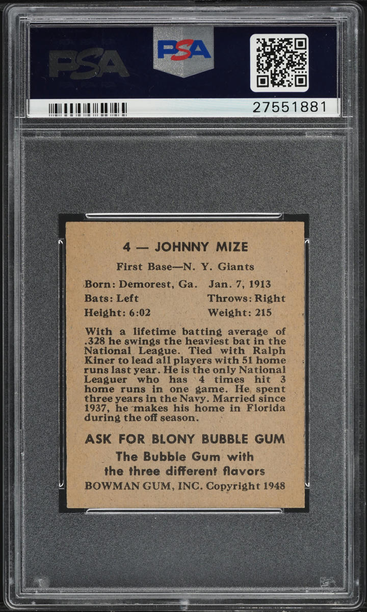 1948 Bowman Johnny Mize #4 PSA 7 NRMT