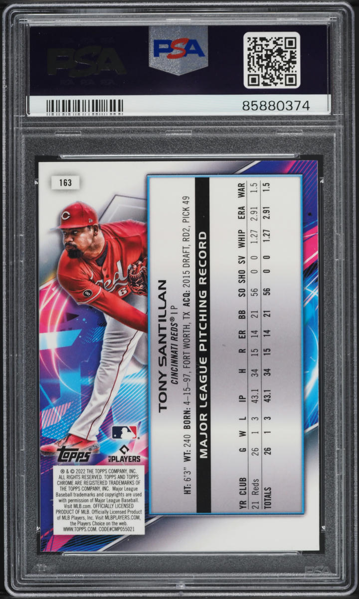 2022 Topps Chrome Cosmic Nucleus Refractor Tony Santillan ROOKIE #163 PSA 9 MINT