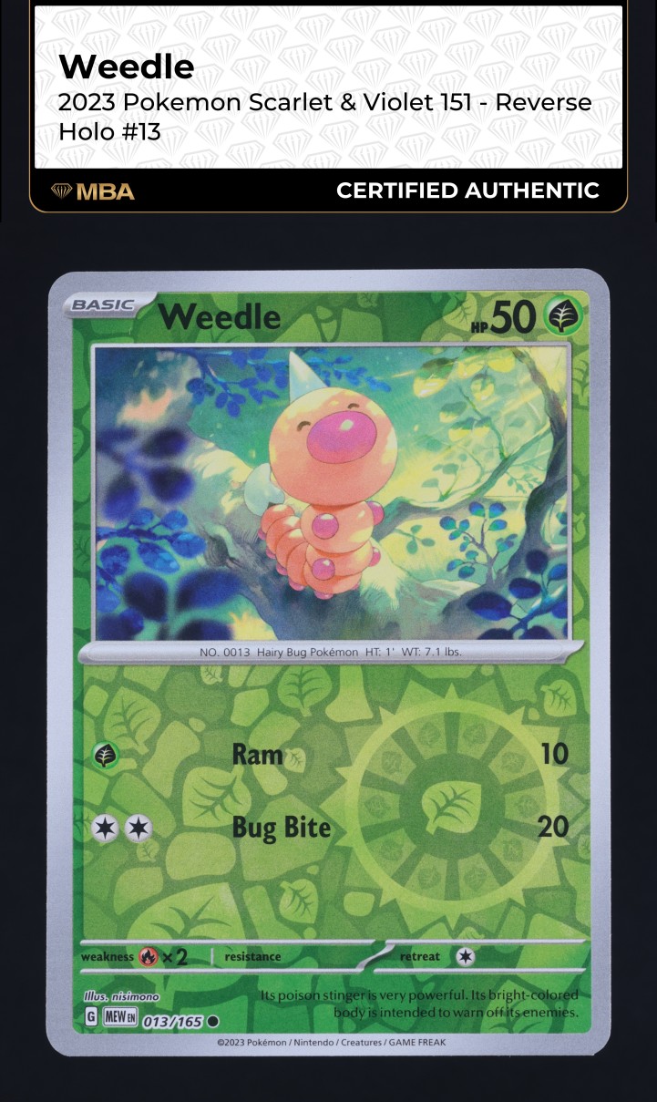 2023 Pokemon Scarlet & Violet 151 Reverse Holo Weedle #13 MBA AUTH
