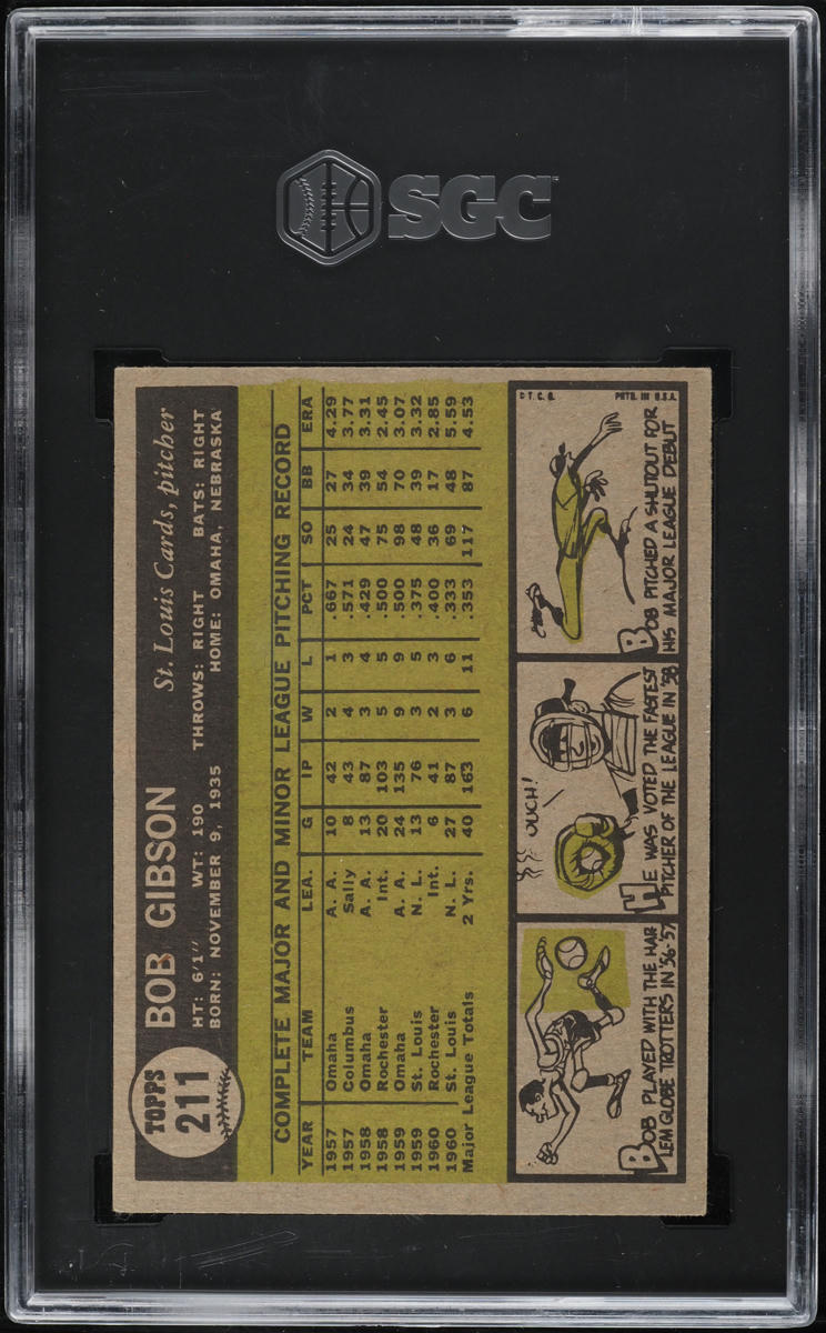 1961 Topps Bob Gibson #211 SGC 7 NRMT