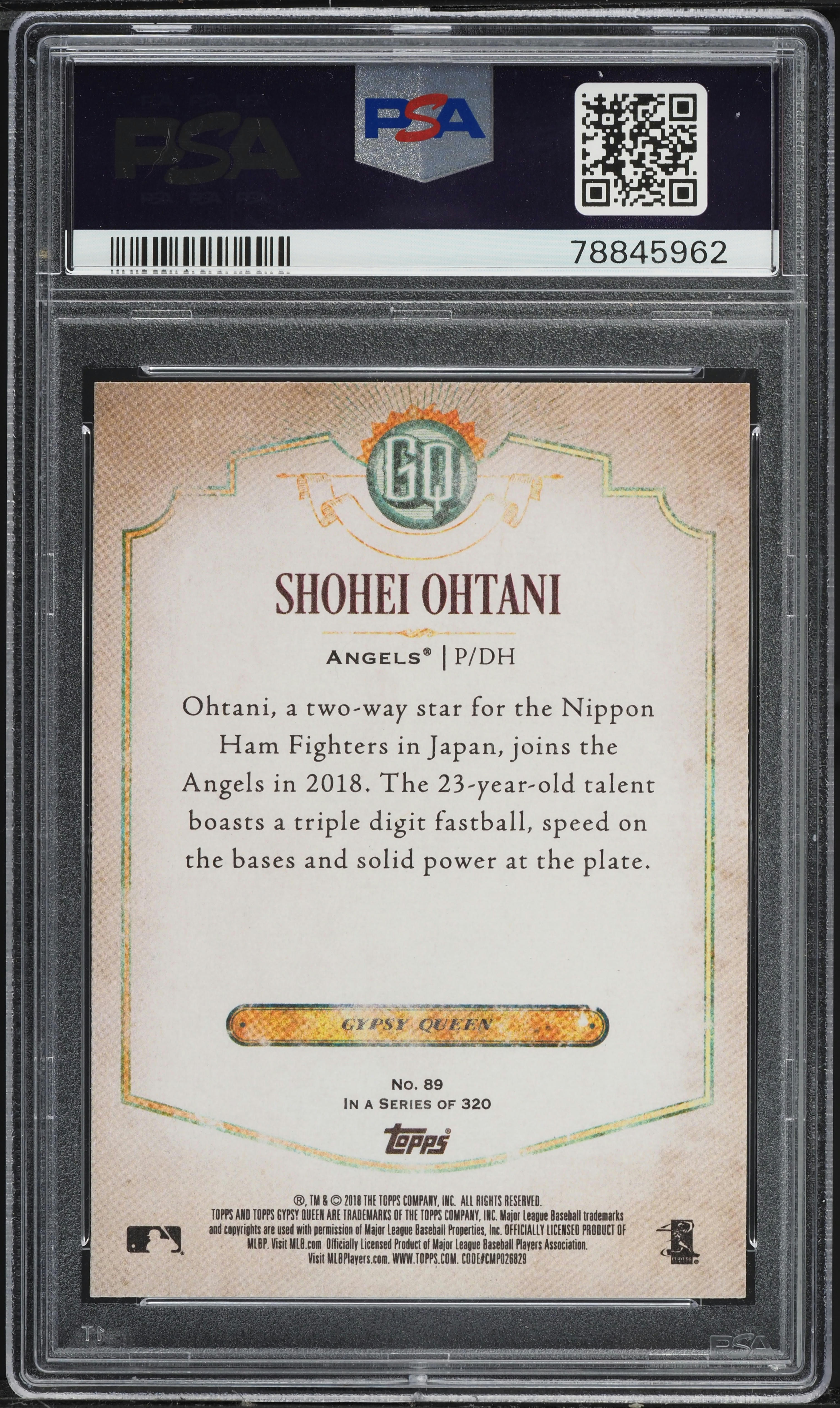 2018 Topps Gypsy Queen Shohei Ohtani ROOKIE #89 PSA 10 GEM MINT on