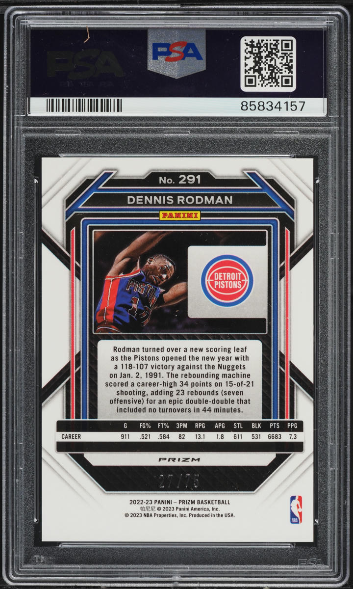 2022 Panini Prizm Red Power Dennis Rodman /75 #291 PSA 10 GEM MINT