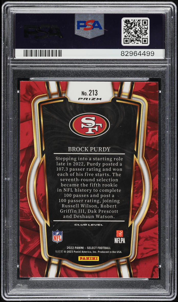 2022 Select Club Level Silver Prizm Brock Purdy ROOKIE #213 PSA 10