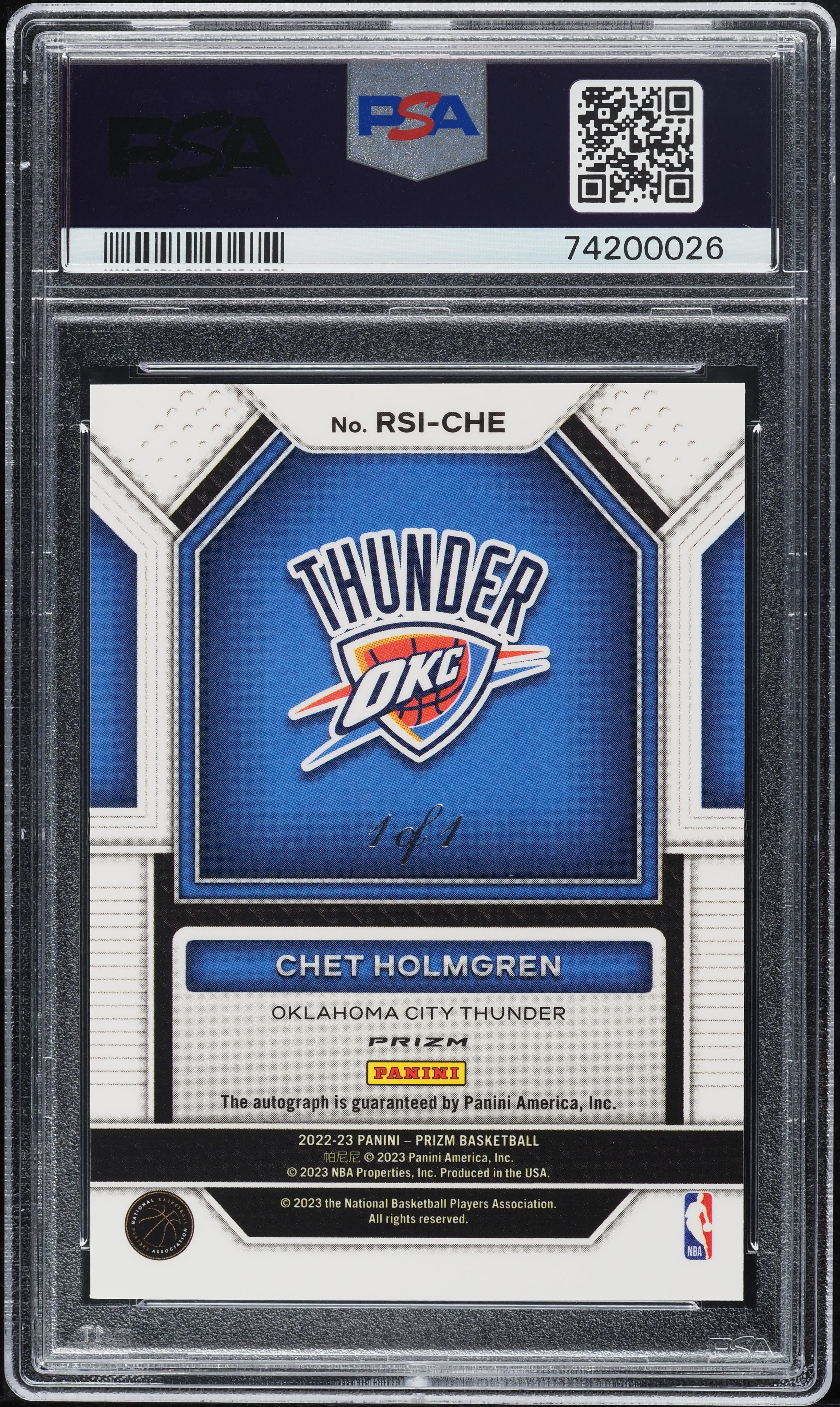 2022 Panini Prizm Signatures Black Chet Holmgren ROOKIE AUTO 1/1