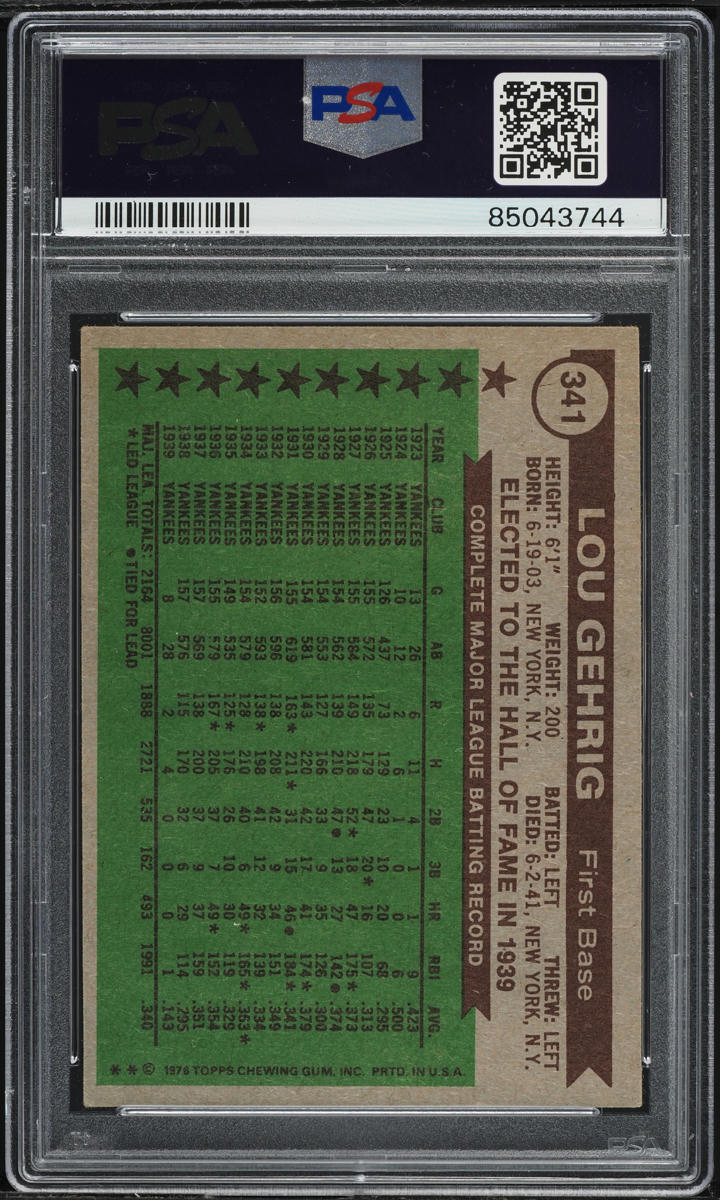 1976 Topps Lou Gehrig ALL TIME ALL-STAR #341 PSA 5 EX