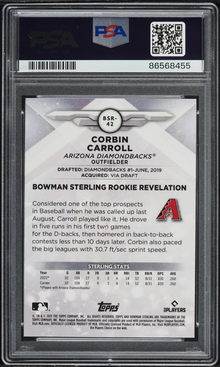 2023 Bowman Sterling Corbin Carroll ROOKIE #BSR42 PSA 10 GEM MINT