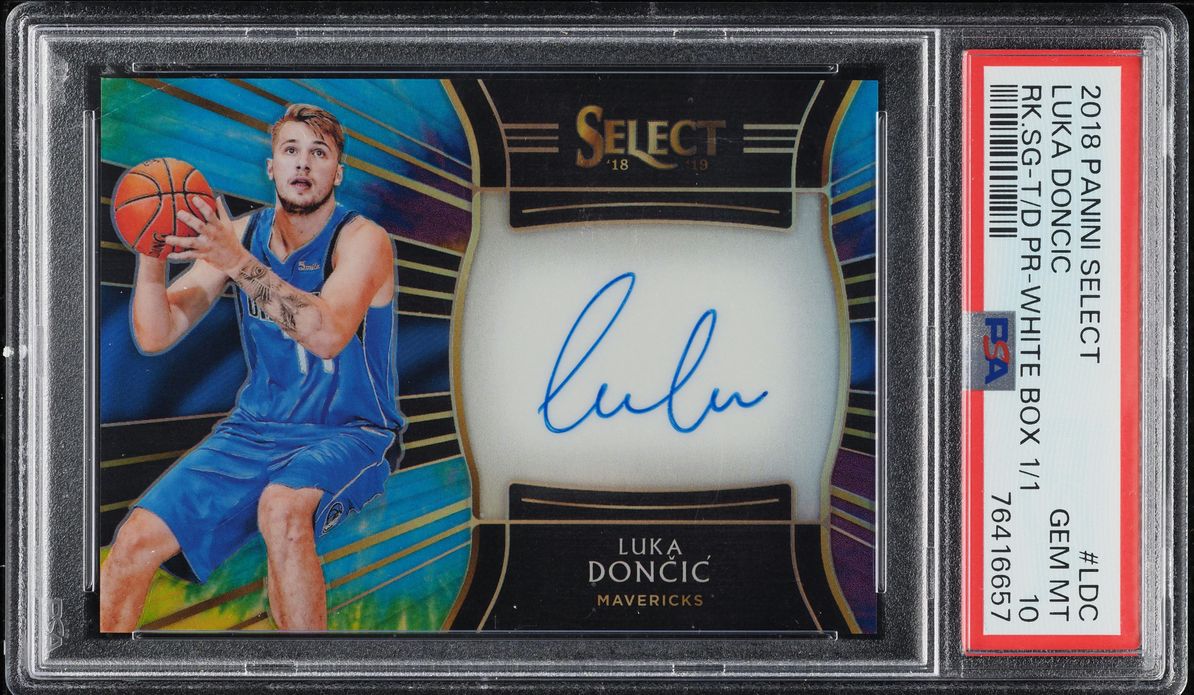 2018 Select Signatures Tie-Dye White Box Luka Doncic ROOKIE AUTO 1/1 #LDC PSA 10