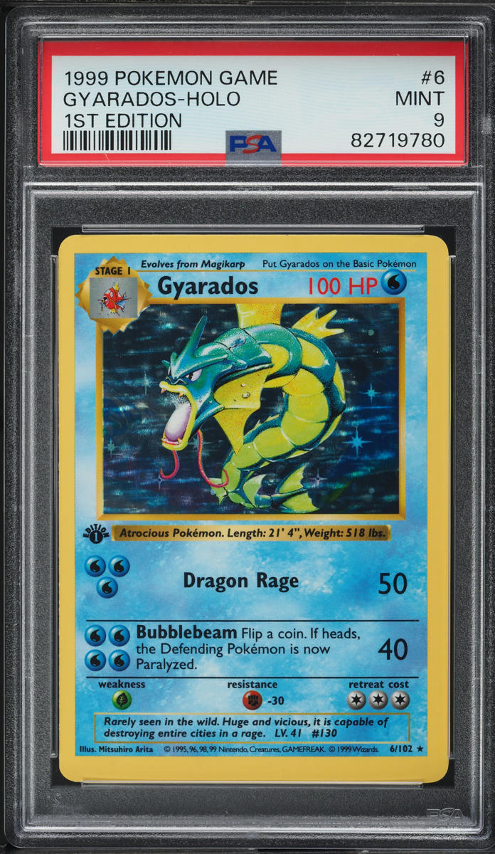 1999 Pokemon Base Set Shadowless 1st Edition Holo Gyarados #6 PSA 9 MINT