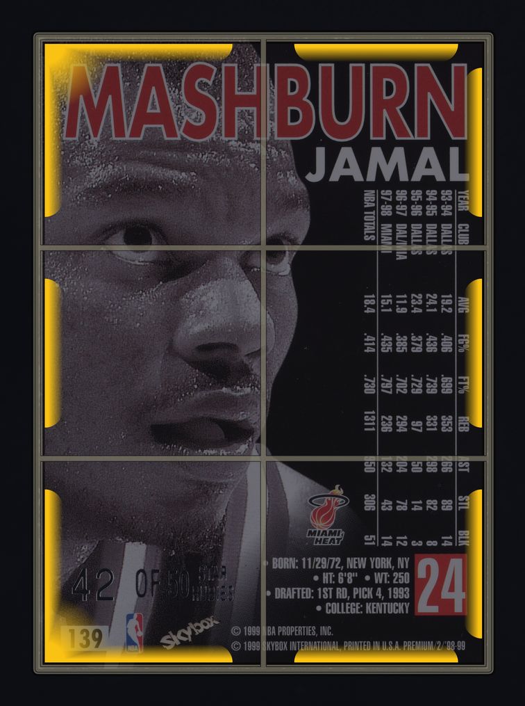 1998 Skybox Premium Star Rubies Jamal Mashburn /50 #139 MBA AUTH