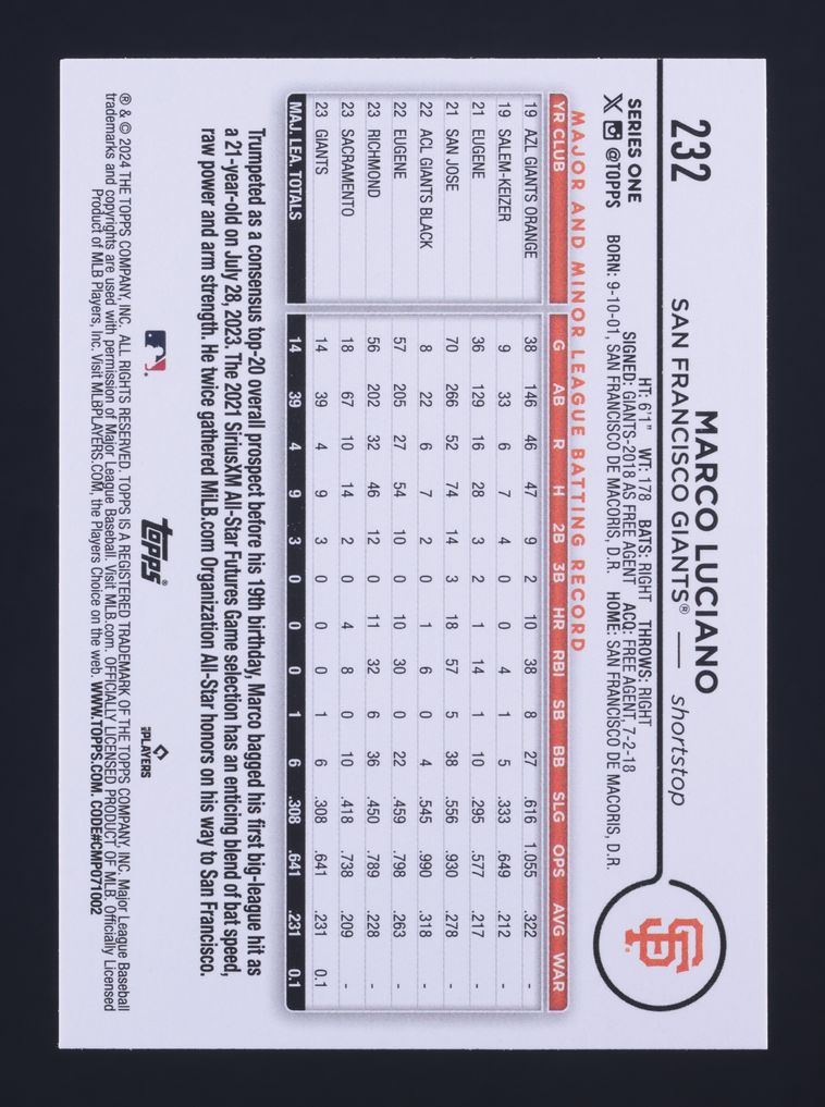 2024 Topps Marco Luciano ROOKIE #232 MBA AUTH