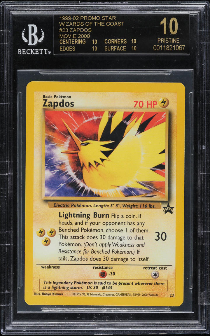 1999 Pokemon Movie Black Star Promo Zapdos #23 BGS 10 PRISTINE, BLACK LABEL  on Fanatics Collect