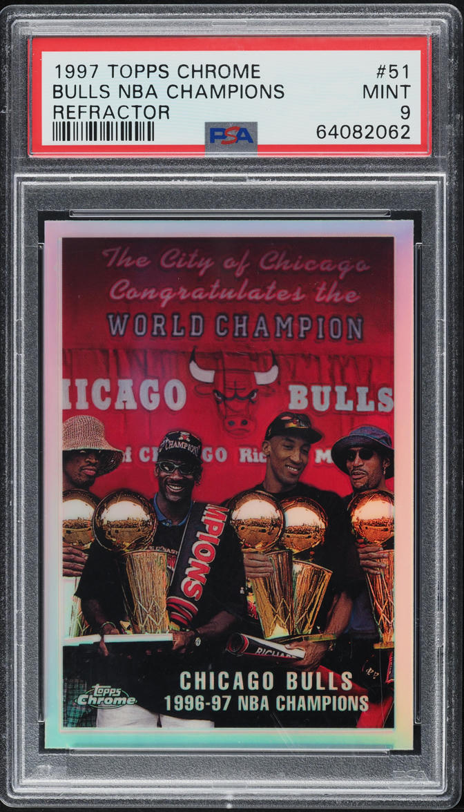 1997 Topps Chrome Refractor Bulls Champions w/ Michael Jordan #51 PSA 9 MINT