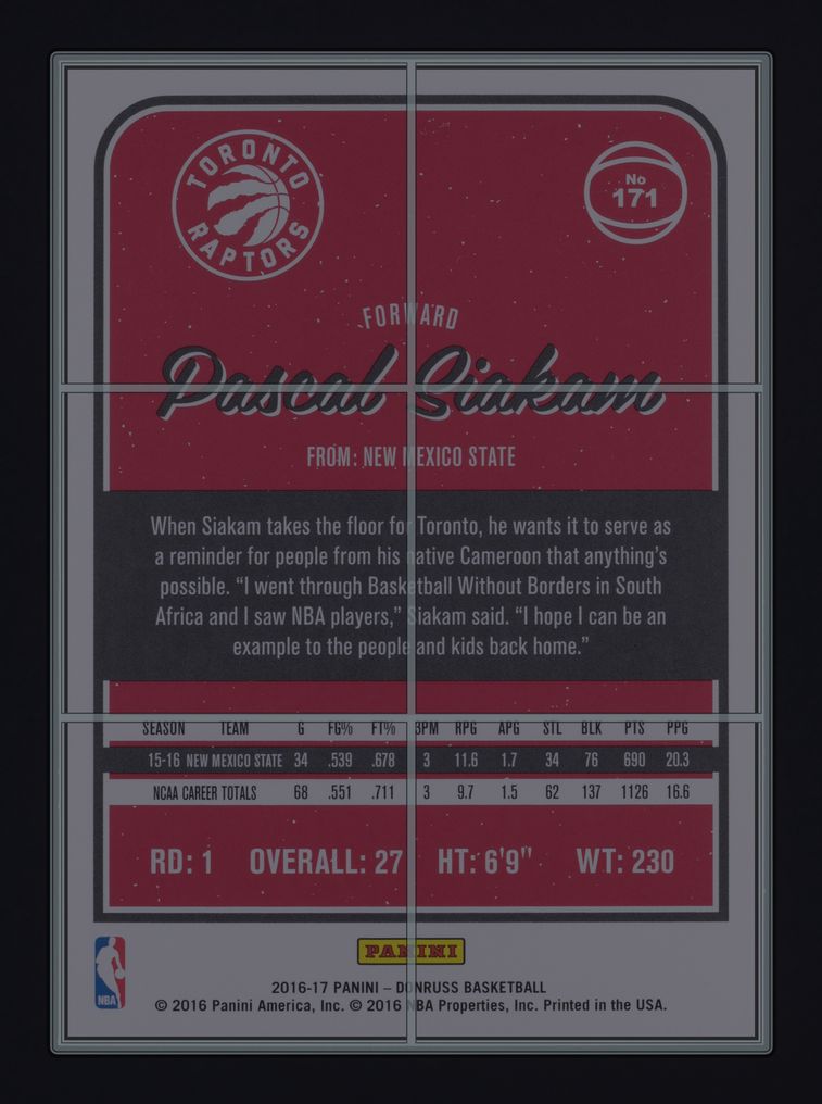 2016 Donruss Pascal Siakam ROOKIE #171 MBA AUTH on Fanatics Collect