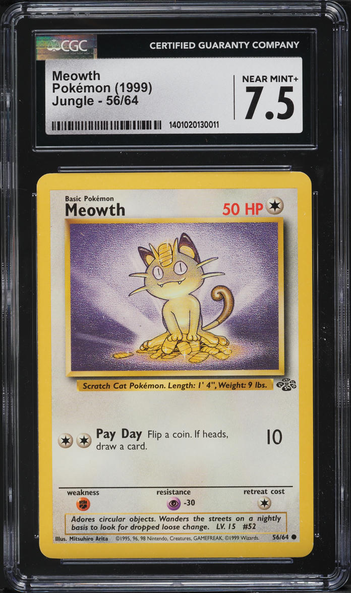 1999 Pokemon Jungle Meowth #56 CGC 7.5 NRMT+