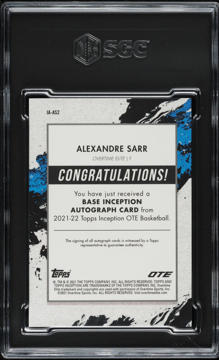 2021 Topps Inception OTE Red Alexandre Sarr ROOKIE AUTO /75 #IA-AS2 SGC 9 MINT