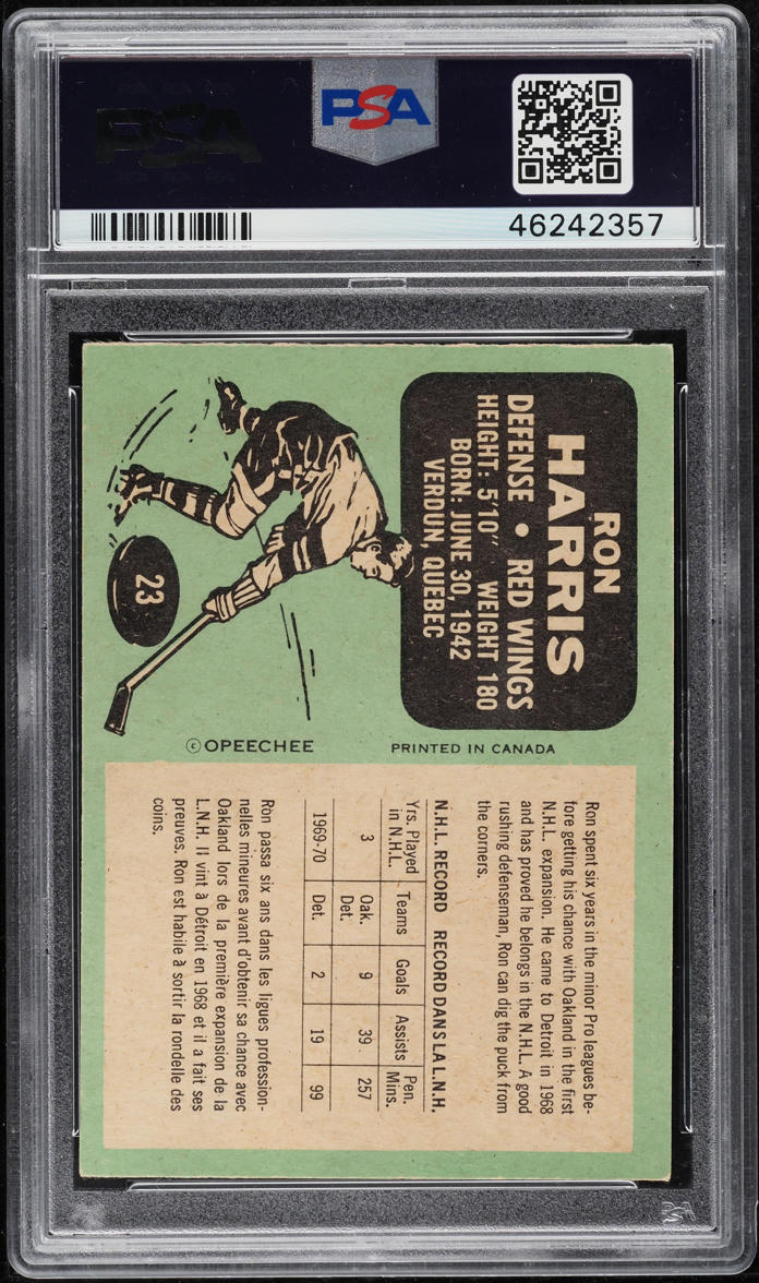 1970 O-Pee-Chee Hockey Ron Harris #23 PSA 8 NM-MT