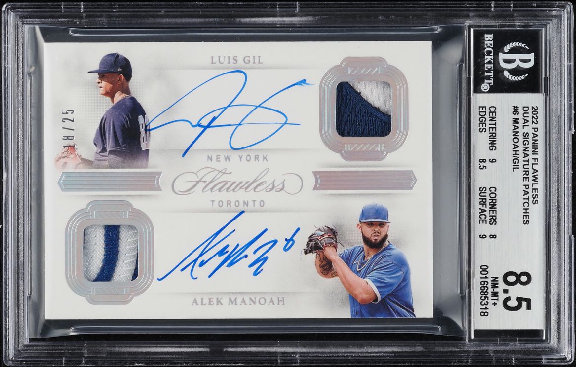 2022 Panini Flawless Dual Alek Manoah Luis Gil ROOKIE PATCH AUTO /25 BGS 8.5