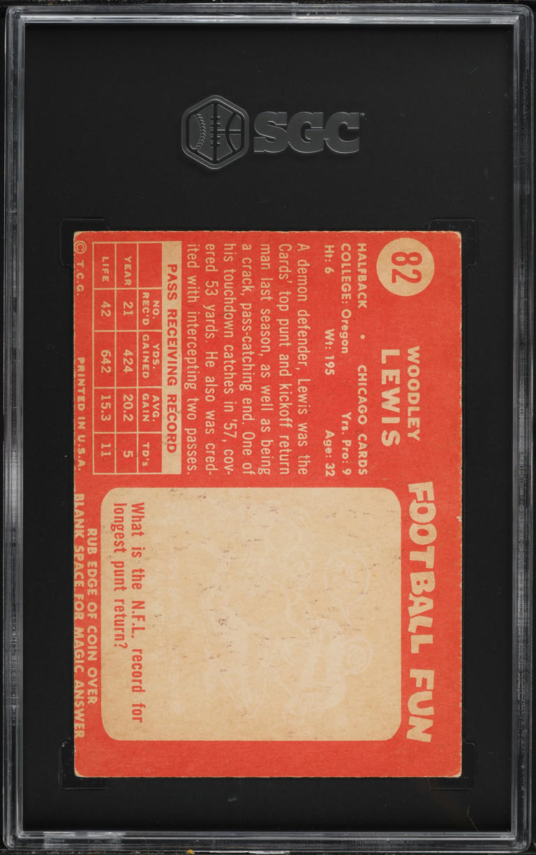 1958 Topps Football Woodly Lewis #82 SGC 4 VGEX