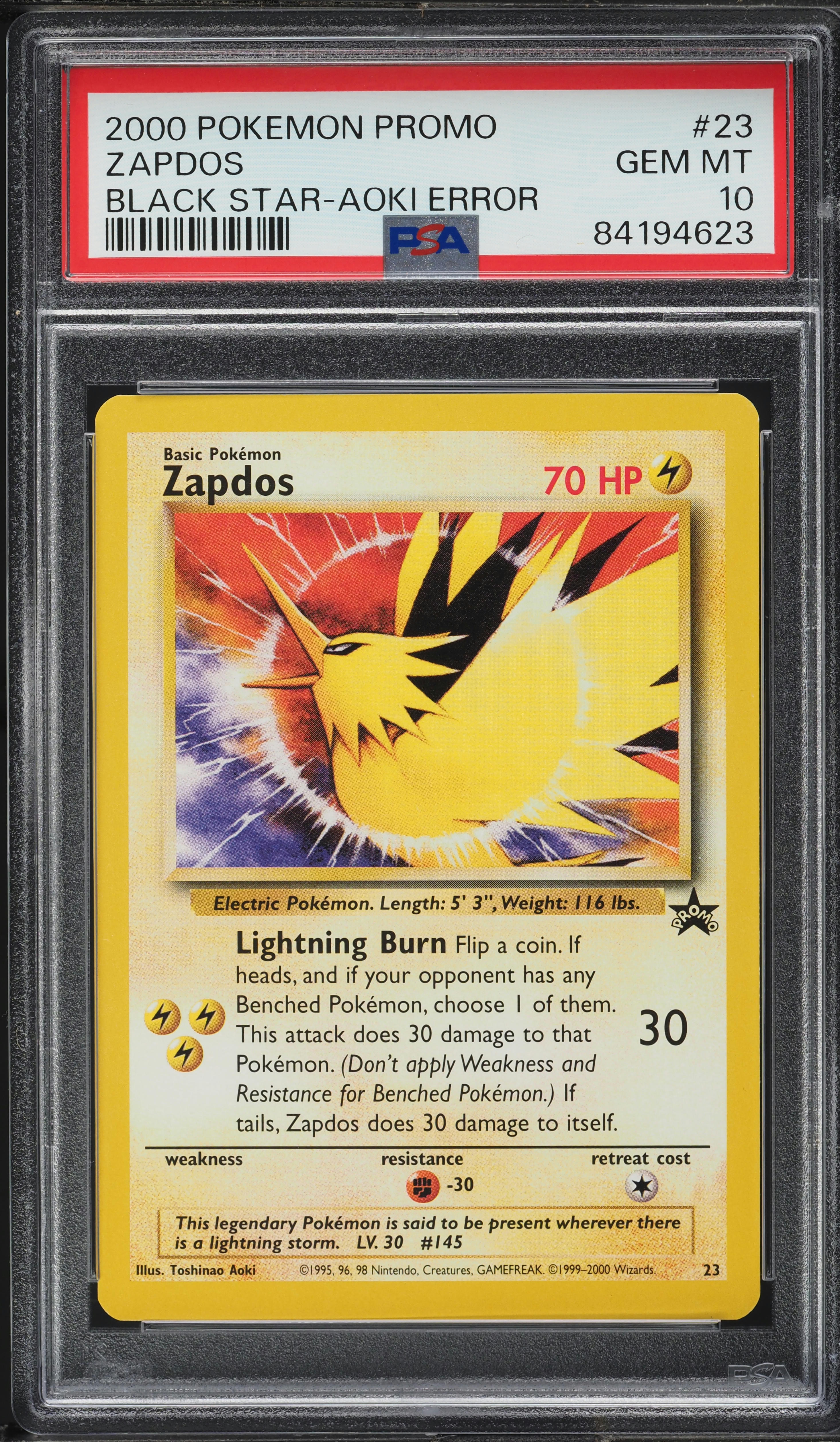 2000 Pokemon Black Star Promo Aoki Error Zapdos #23 PSA 10 GEM